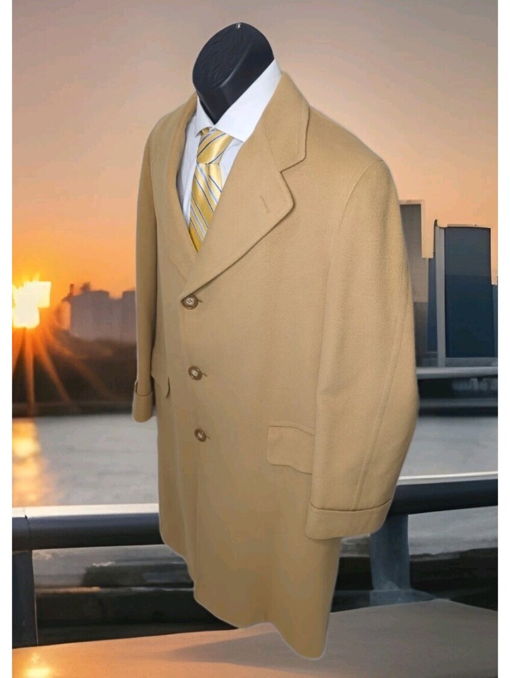 Hickey Freeman Pure Cashmere Kurdan Kashmir Polo Overcoat Men Large XL 44 46 Tan